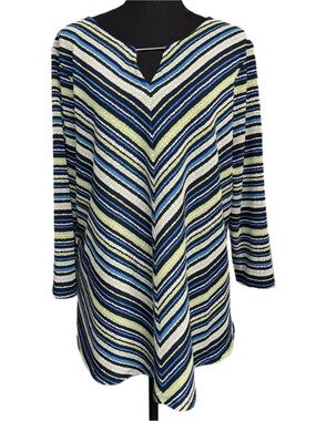 Ruby Rd. - Women's Chevron Striped V-Neck Tunic Top - Size Large